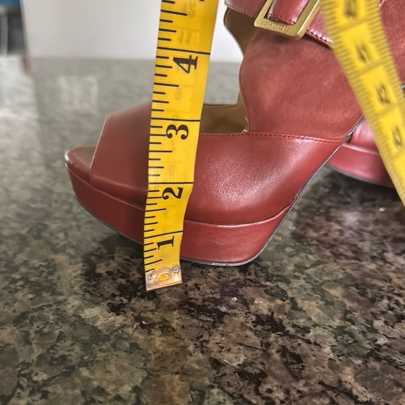 Michael Kors Red Platform chunky Suede Heels EUC 9 - Picture 15 of 15